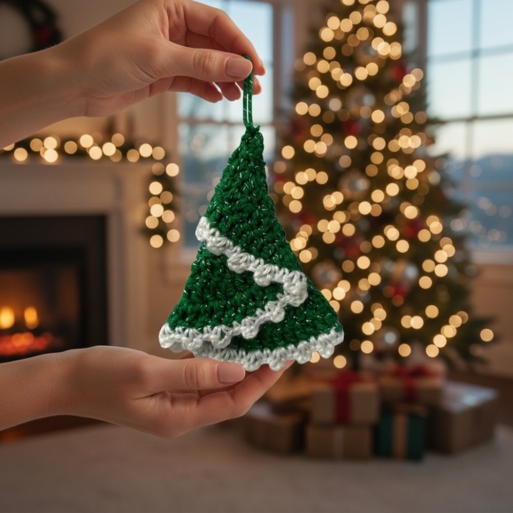 Hand Crafted Green and White Holiday Ornament